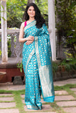 Cerulean Blue Diamond Banarasi Saree