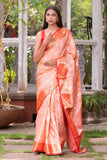 Flamingo Pink Tussar Silk Saree