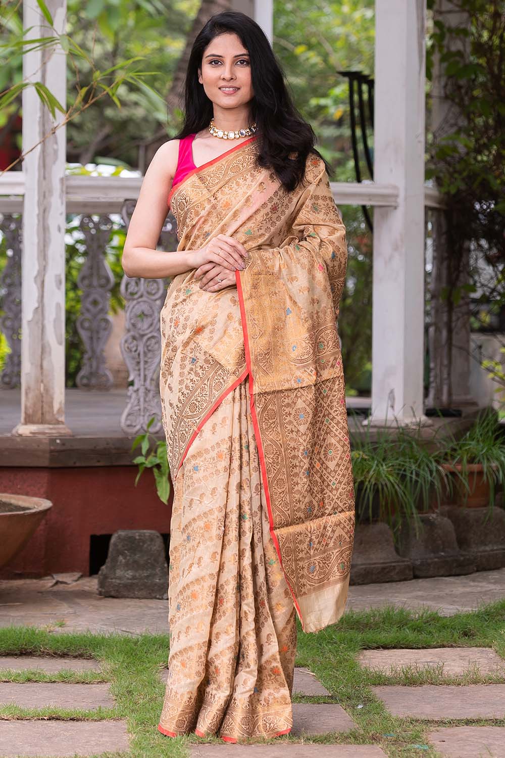 Pink Meenakari Uppada Katan Silk Handloom Banarasi Saree - Sacred Weaves