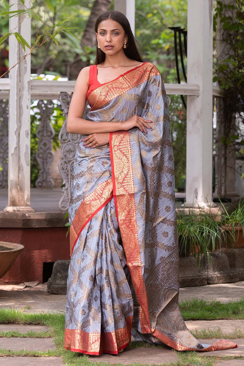 Pewter Grey Cotton Saree