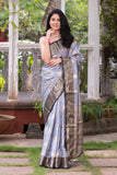 Gray Tusser Silk Saree