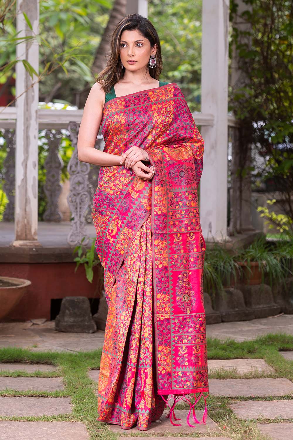 Pink Orange Dual Tone Kalamkari Cotton Saree