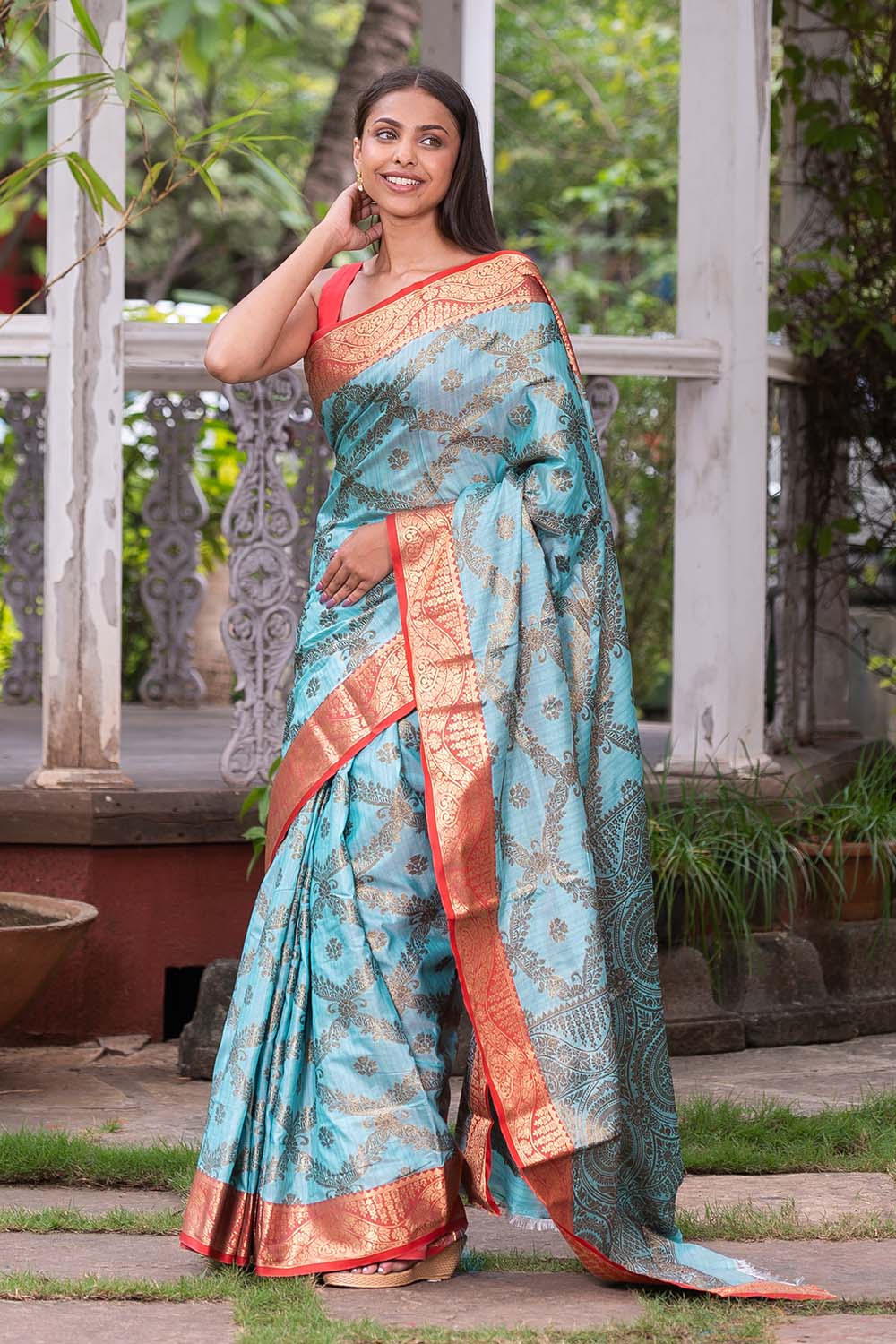 Sky Blue Cotton Saree – StylebyPanaaash