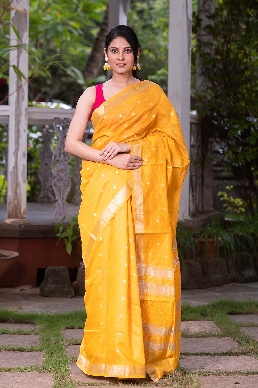 Tuscan Sun Yellow Cotton Saree