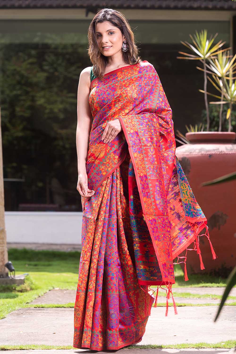 Pink Orange Dual Tone Kalamkari Cotton Saree