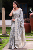 Pewter Grey Lukhnavi Cotton Saree