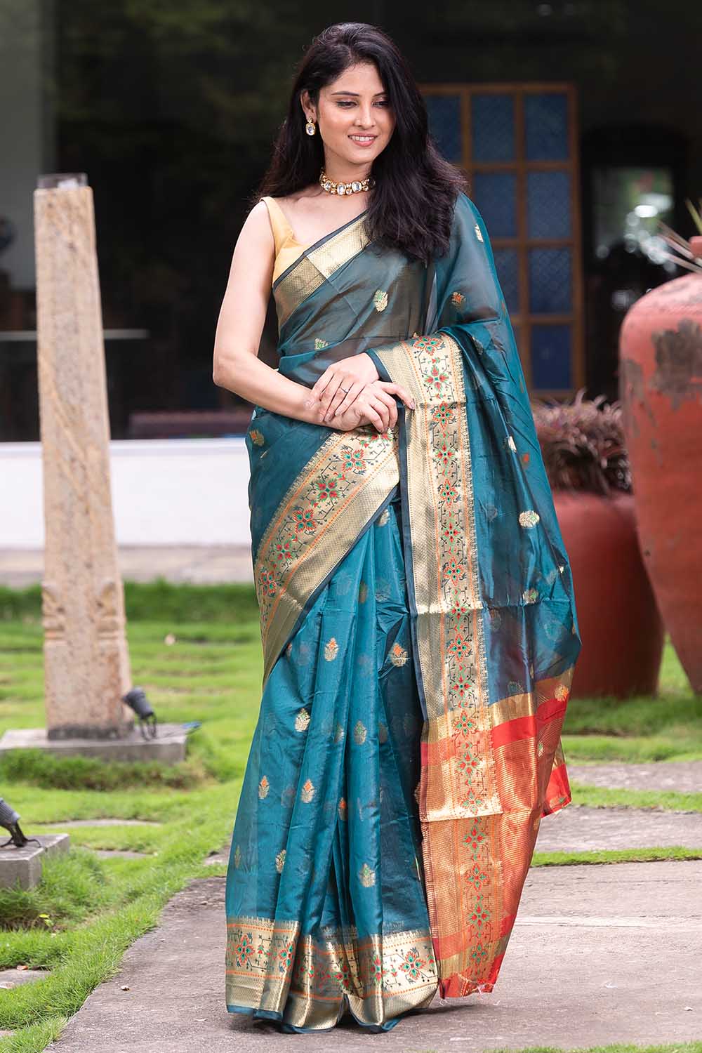 French Blue Organza Saree