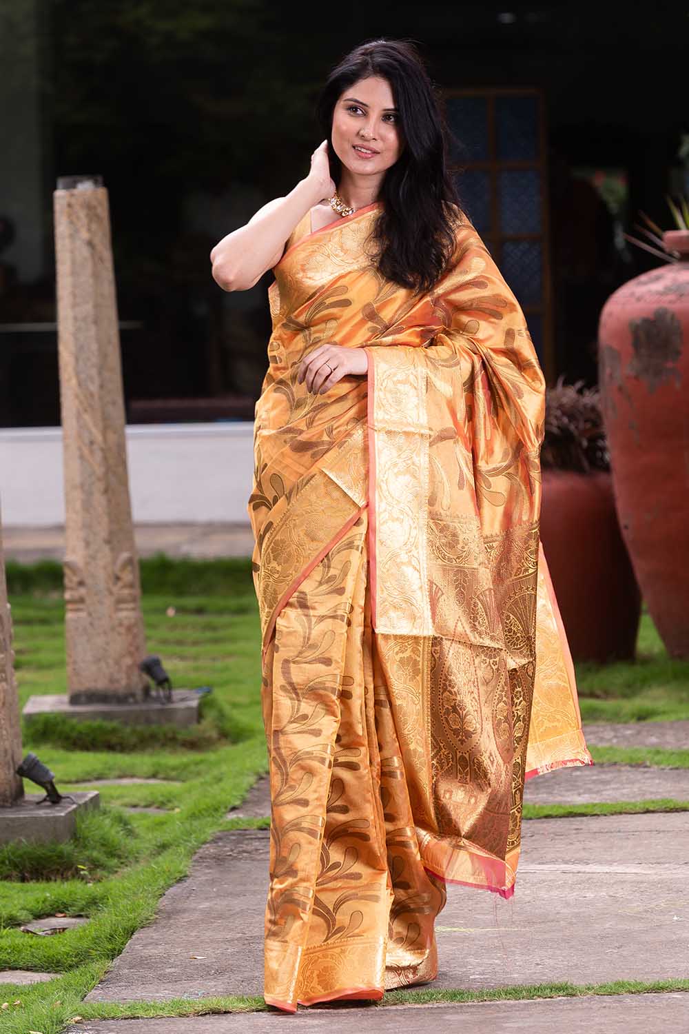 Honey Yellow Organza Silk Saree