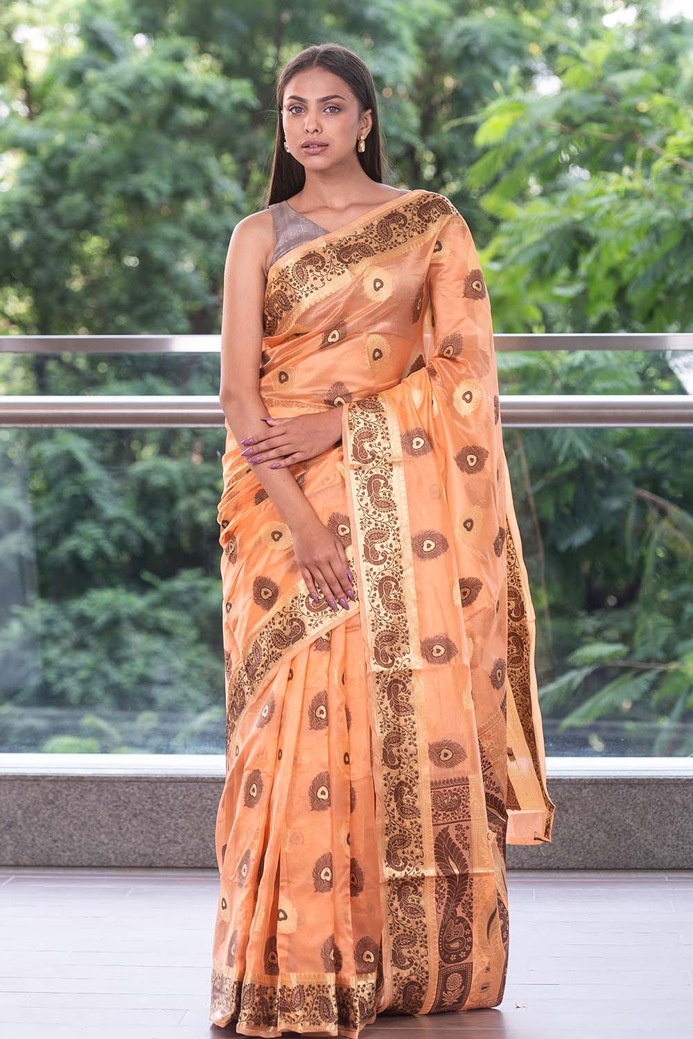 Coral Peach Organza Saree