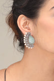 Blue Stone Small Pearl Silver Plated Earrings