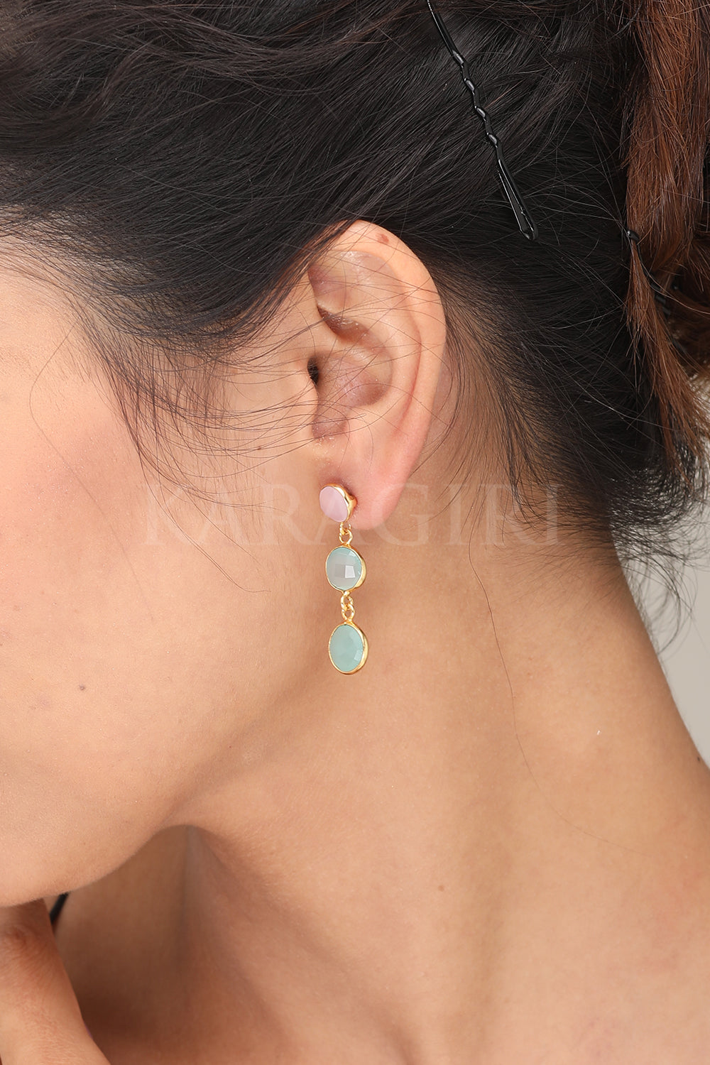 Colourful Stone Brass Earrings