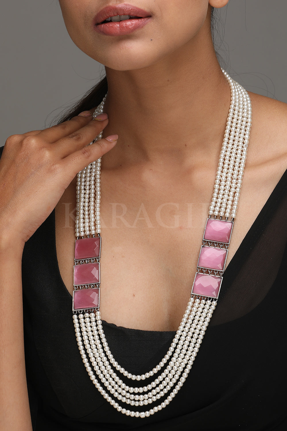 Square Pink Stone Traditional Necklace