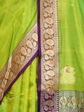 Parrot green daagina silk peshwai paithani saree - Buy online on Karagiri - Free shipping to USA