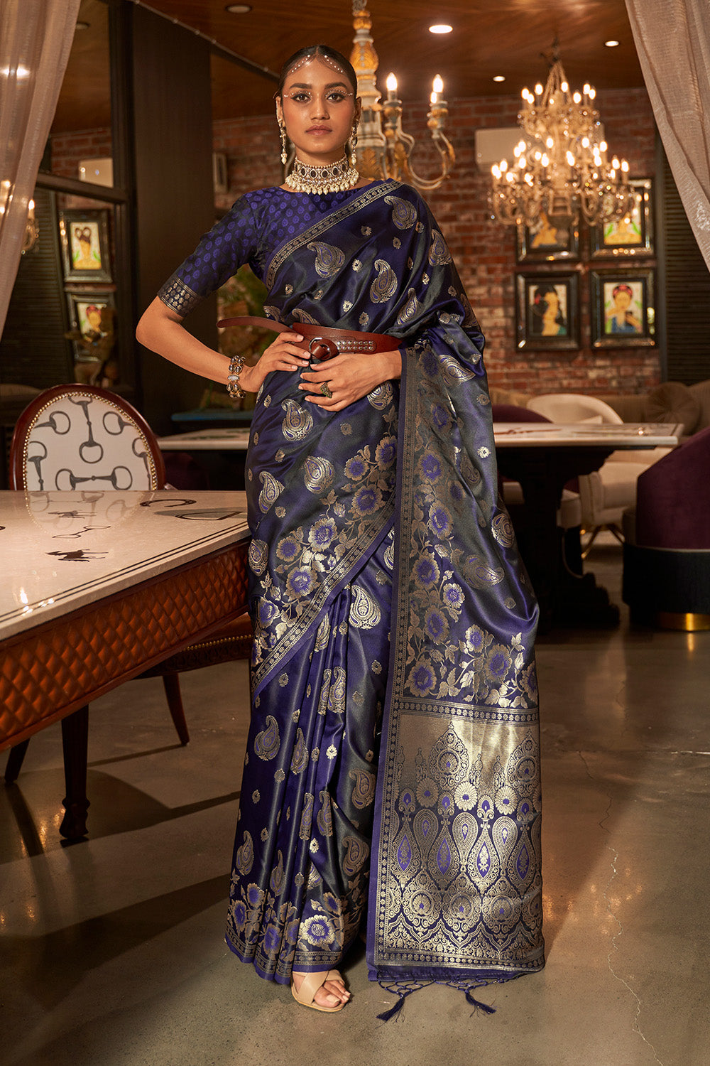 Navy Blue,Beige Satin Sarees Get Extra 10% Discount on All Prepaid Tra –  Dailybuyys