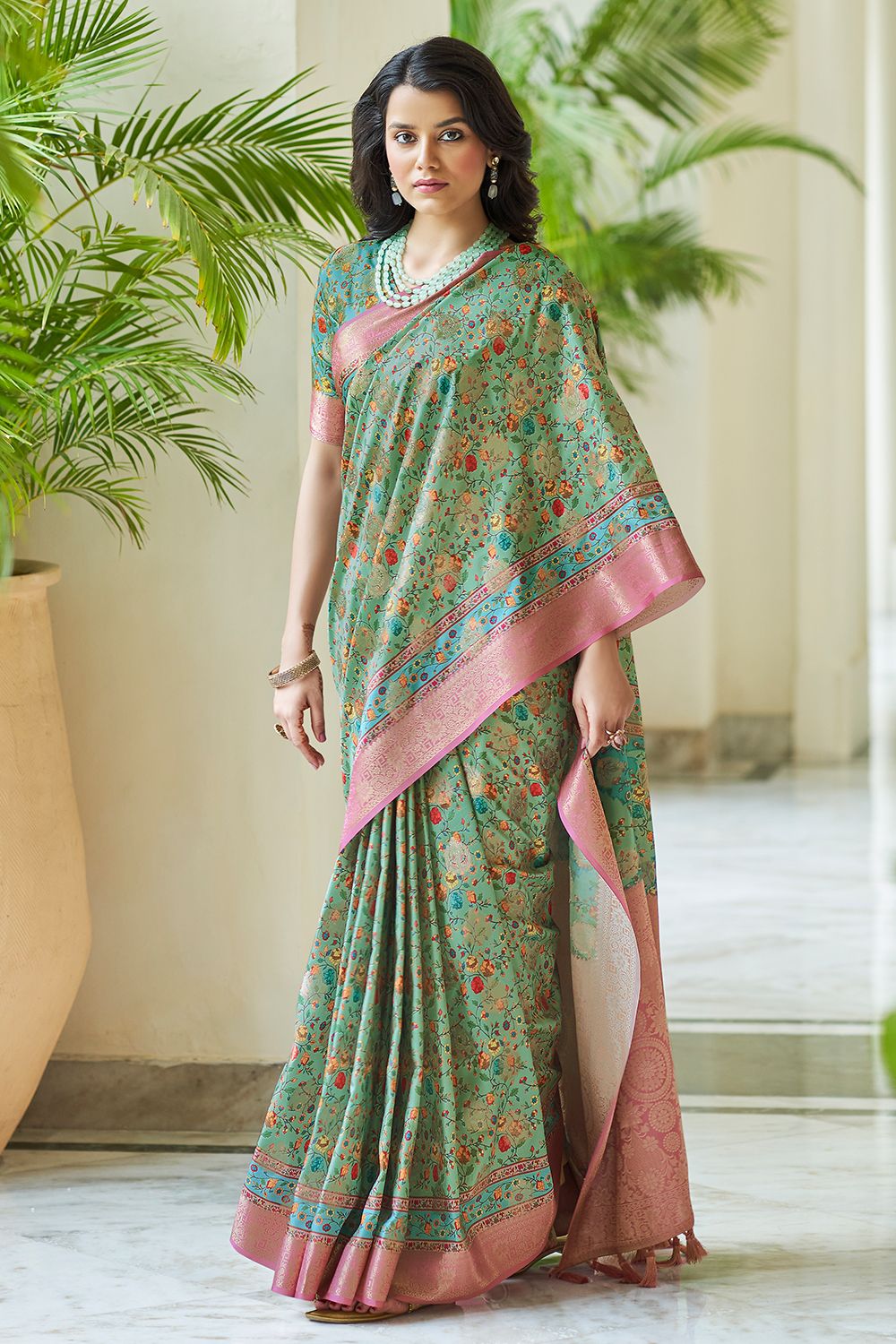 Fern Green Digital Print Saree