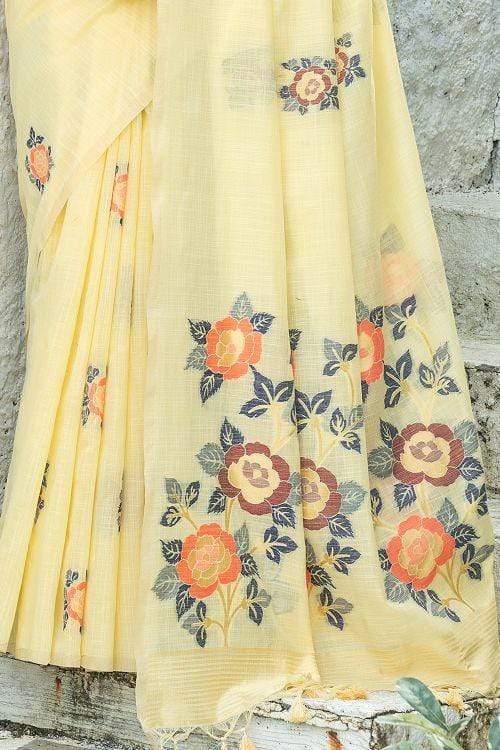 Parchment Yellow Linen Saree