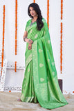 green banarasi silk saree