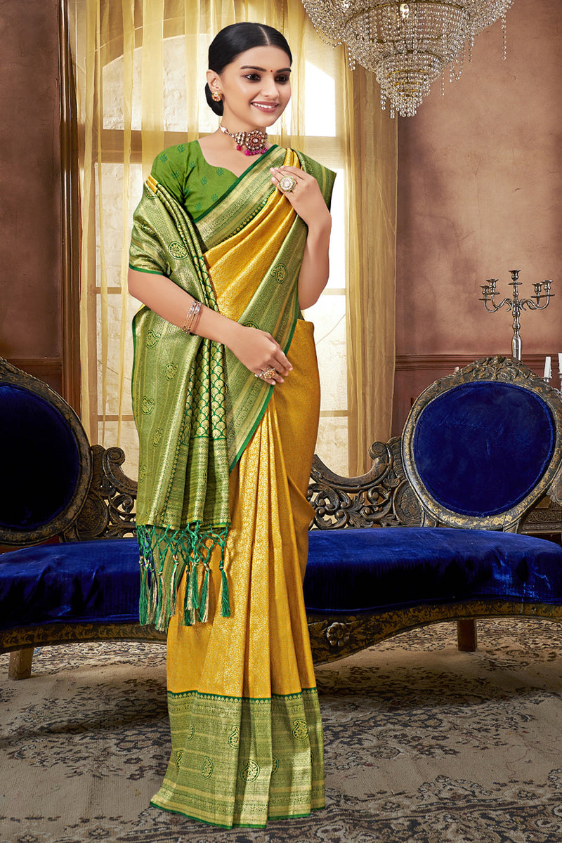 Buy Yellow Green Banarasi Silk saree online-Karagiri – Karagiri Global