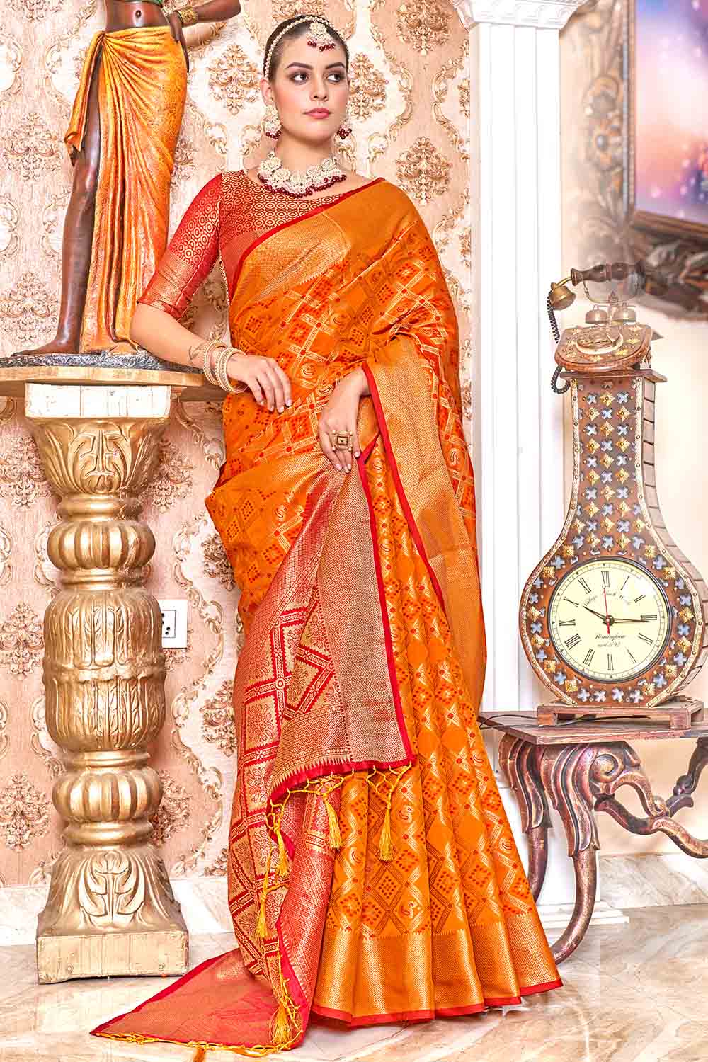 Tart Orange Patola Silk Saree