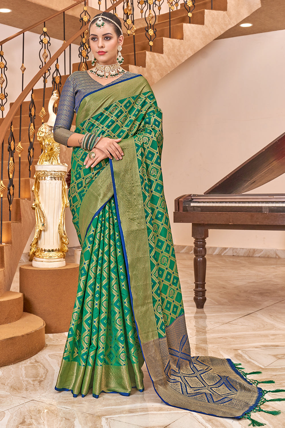 Green And Blue Patola Silk Saree