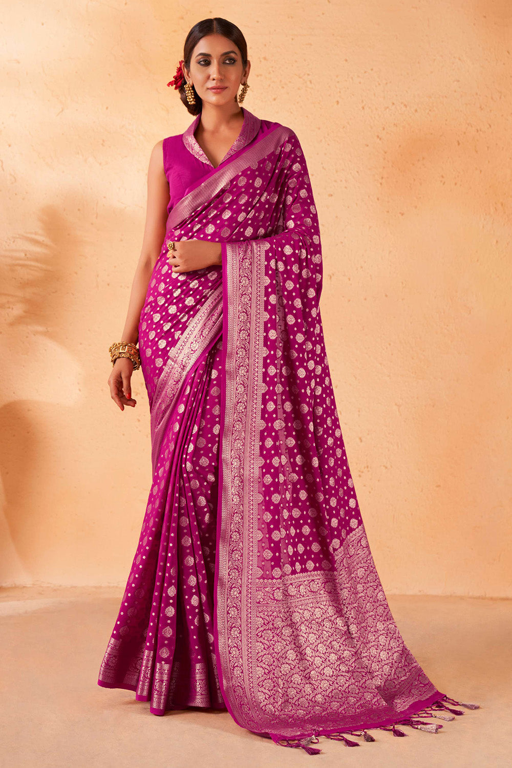 Rosewood Pink Georgette Saree