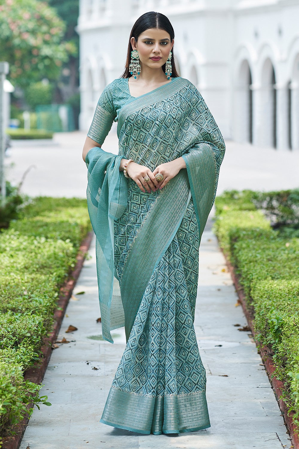 Teal Blue Color Georgette Designer Party Wear Fancy Saree Blouse -  3107144543