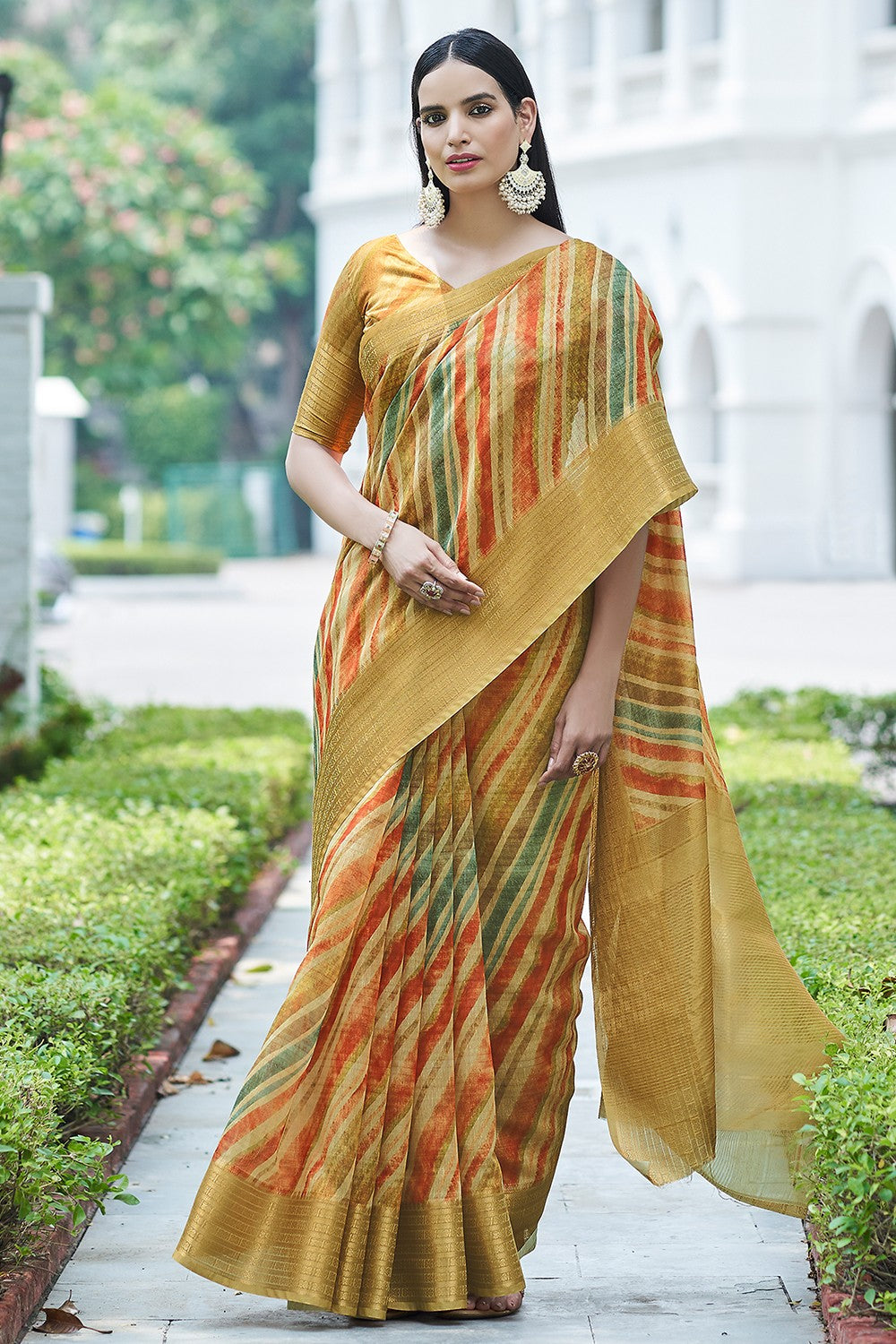 Shop Multicolor Chinon Digital Print Saree Party Wear Online at Best Price  | Cbazaar