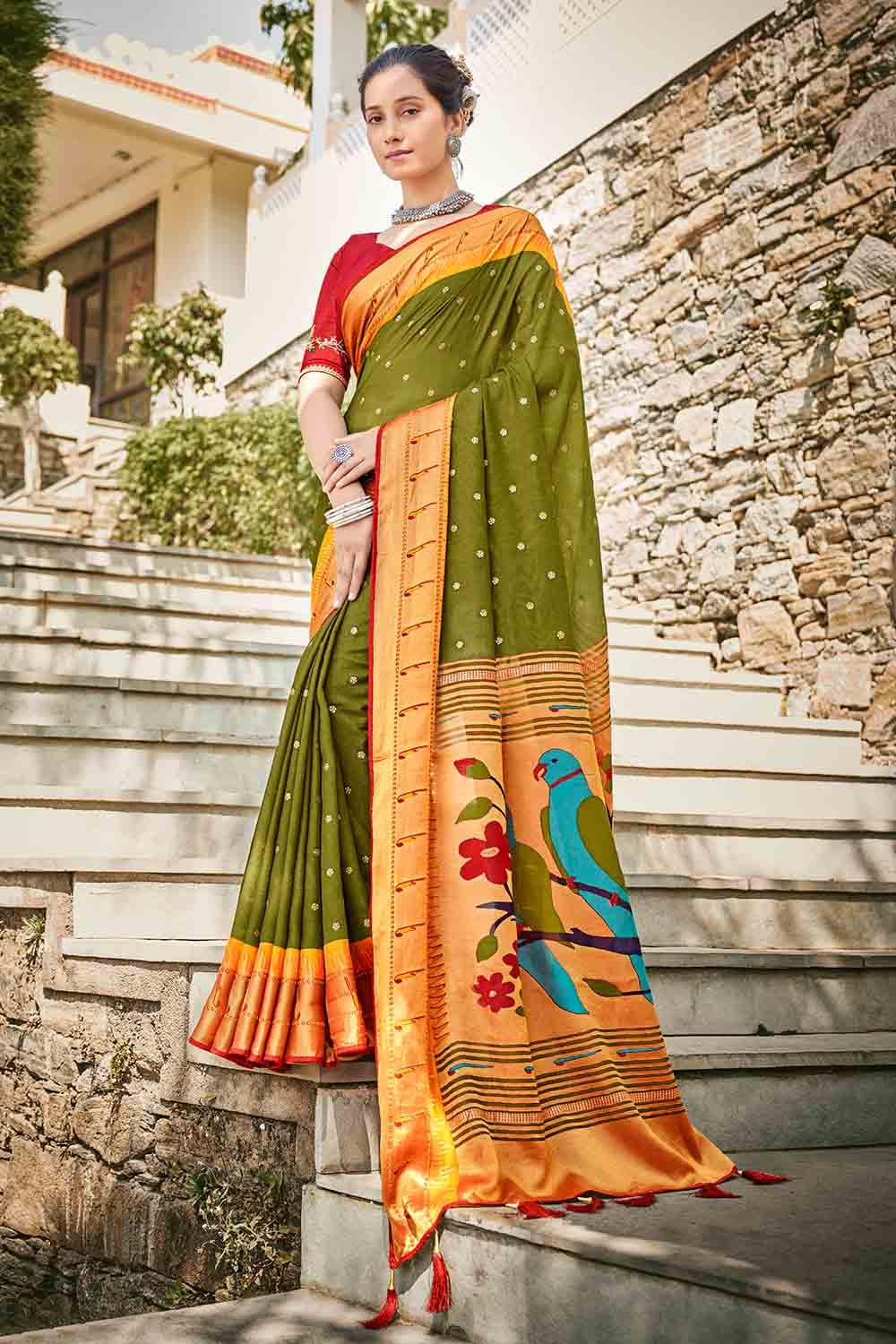 Rama Green Paithani Silk Saree | Leemboodi