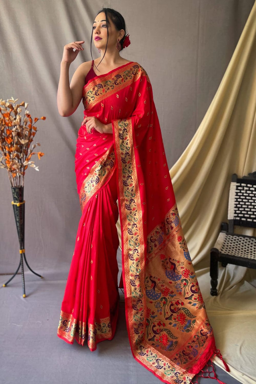 Buy V And V Shop Solid/Plain Bollywood Georgette Red Sarees Online @ Best  Price In India | Flipkart.com