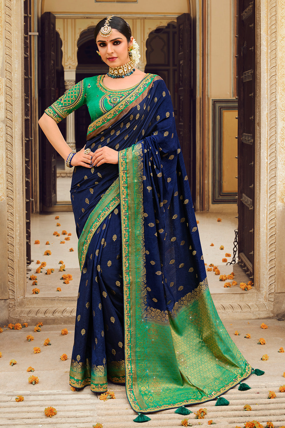 Buy Navy Blue South Silk Saree online Karagiri Karagiri Global