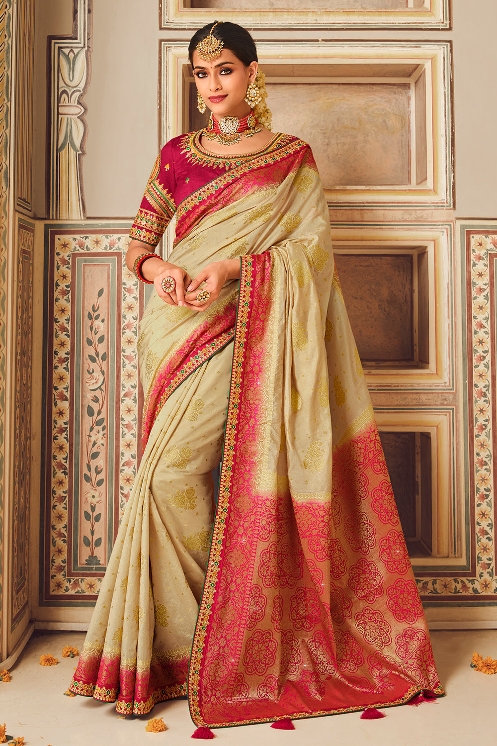 Magnolia Cream South Silk Saree