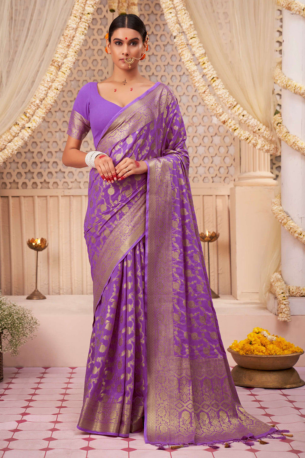 Buy Lavender Georgette Sequins Work Saree Party Wear Online at Best Price |  Cbazaar