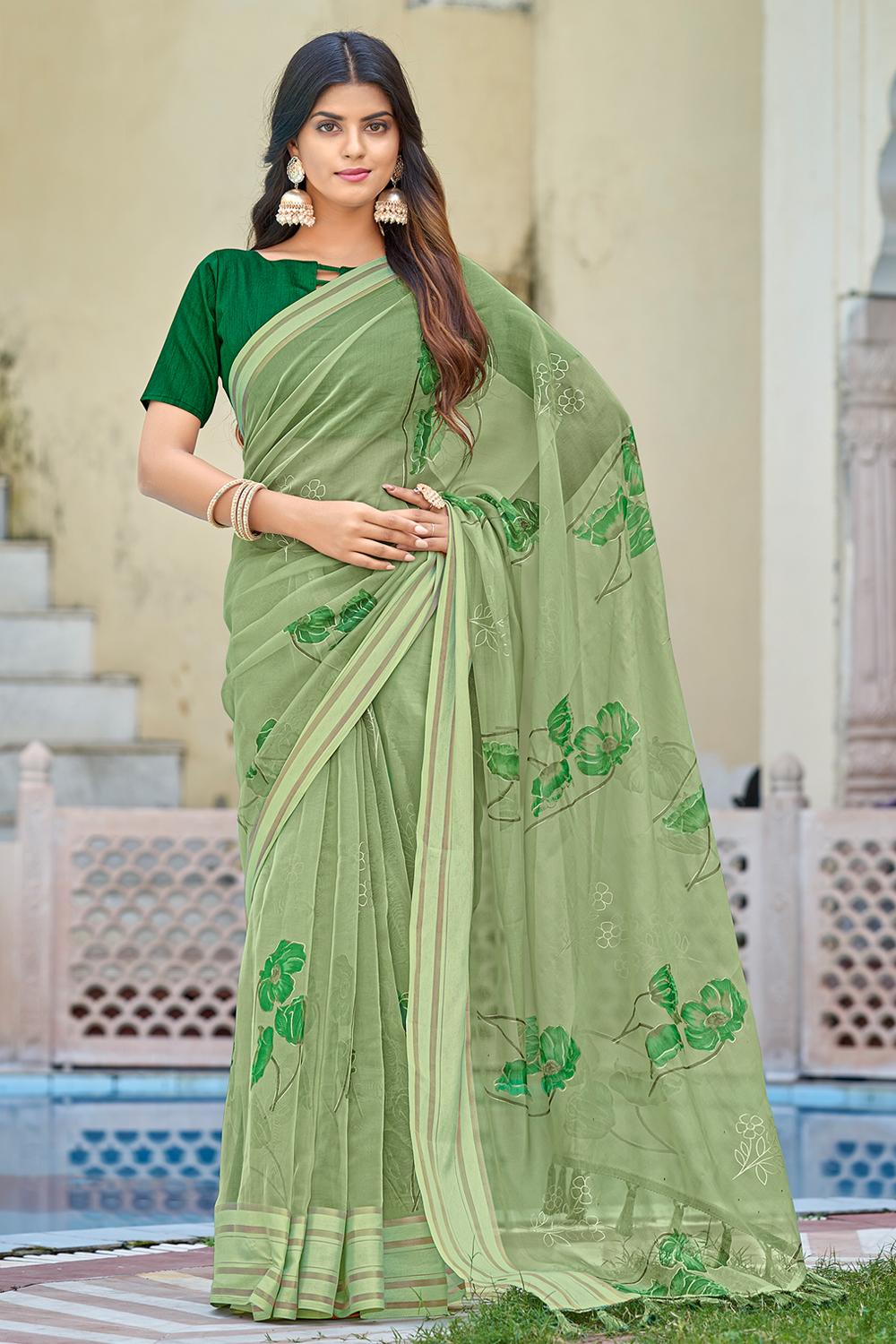 Pickle Green Organza Saree