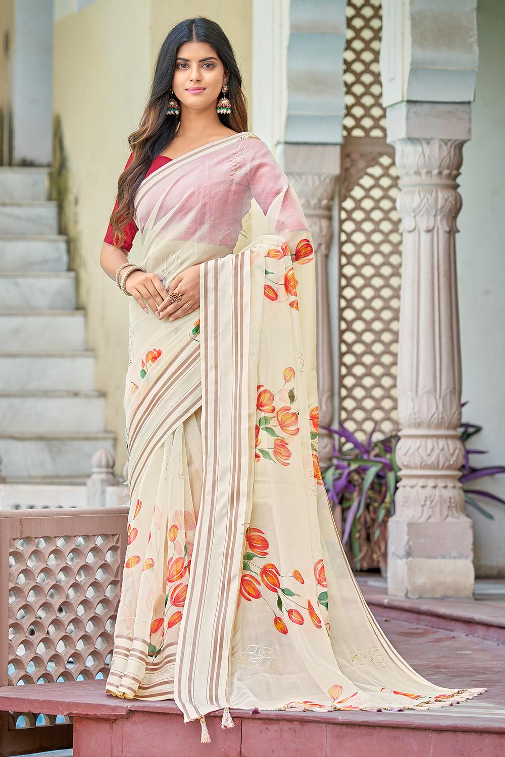 Daisy White Organza Saree