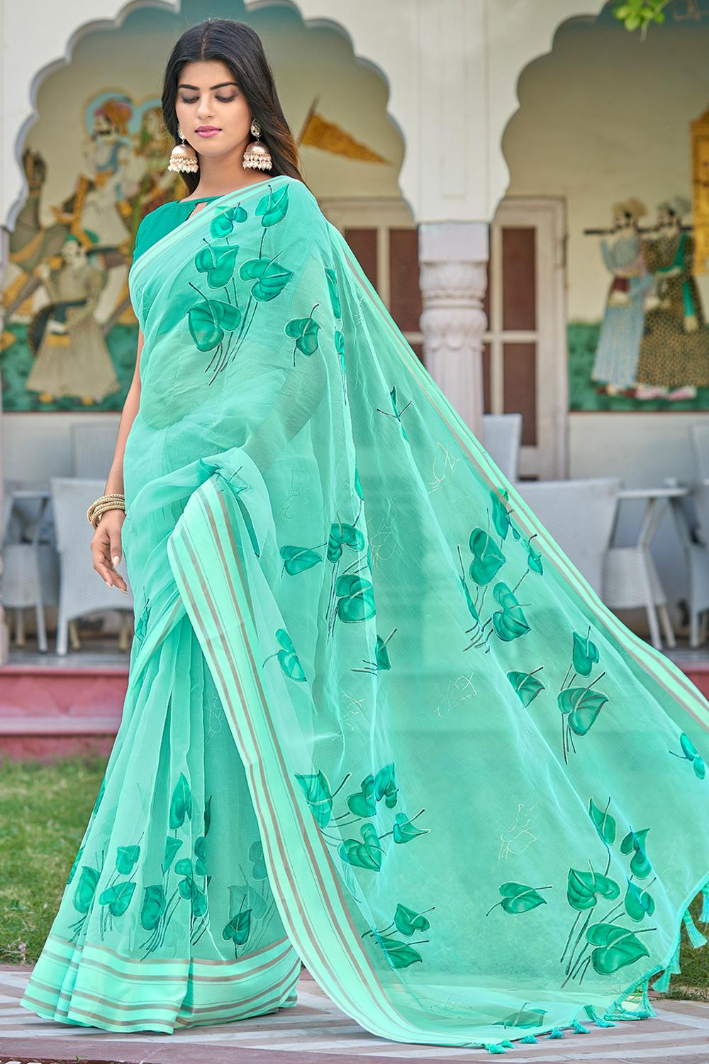 Seafoam Green Organza Saree