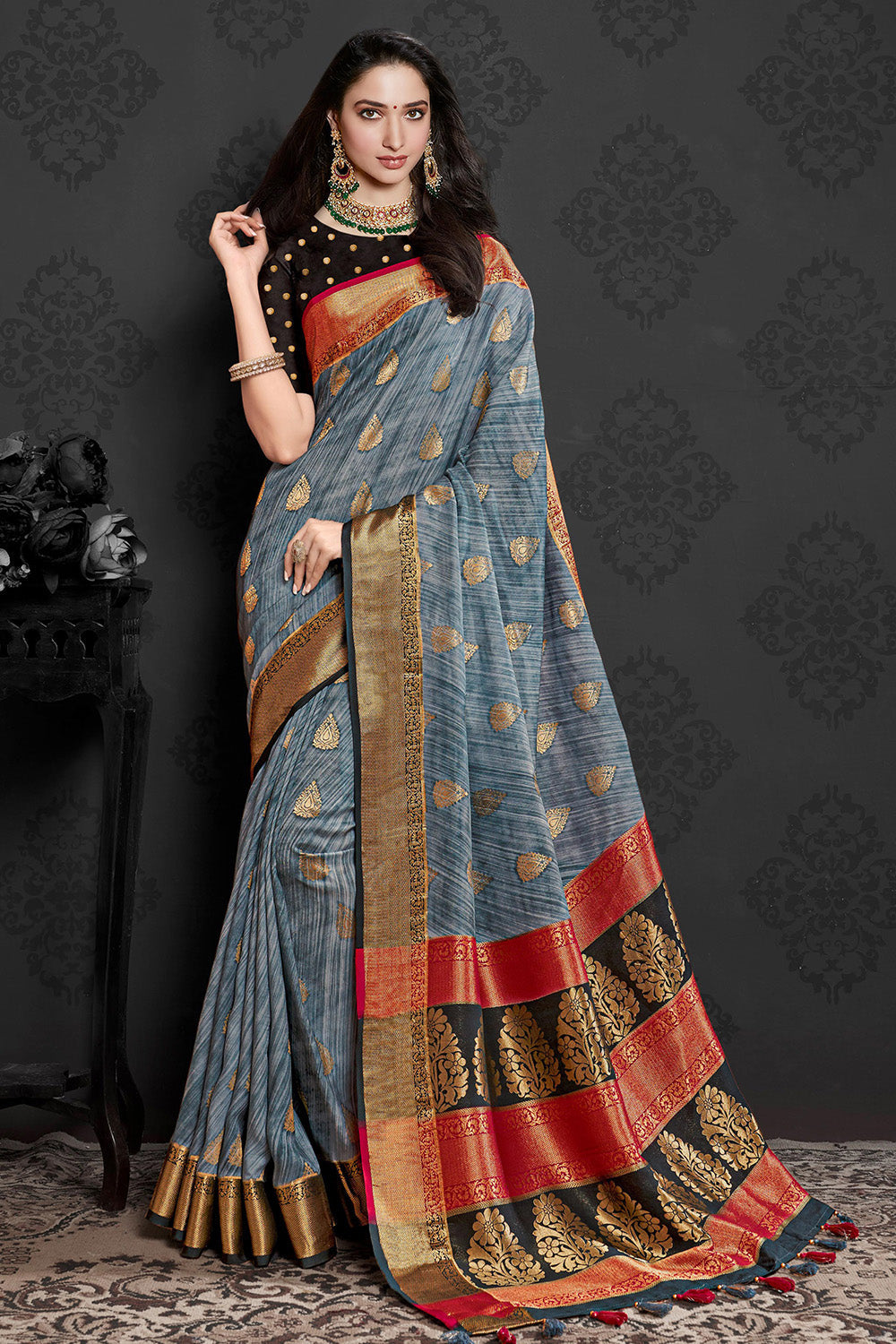 Grey Viscous Silk Saree