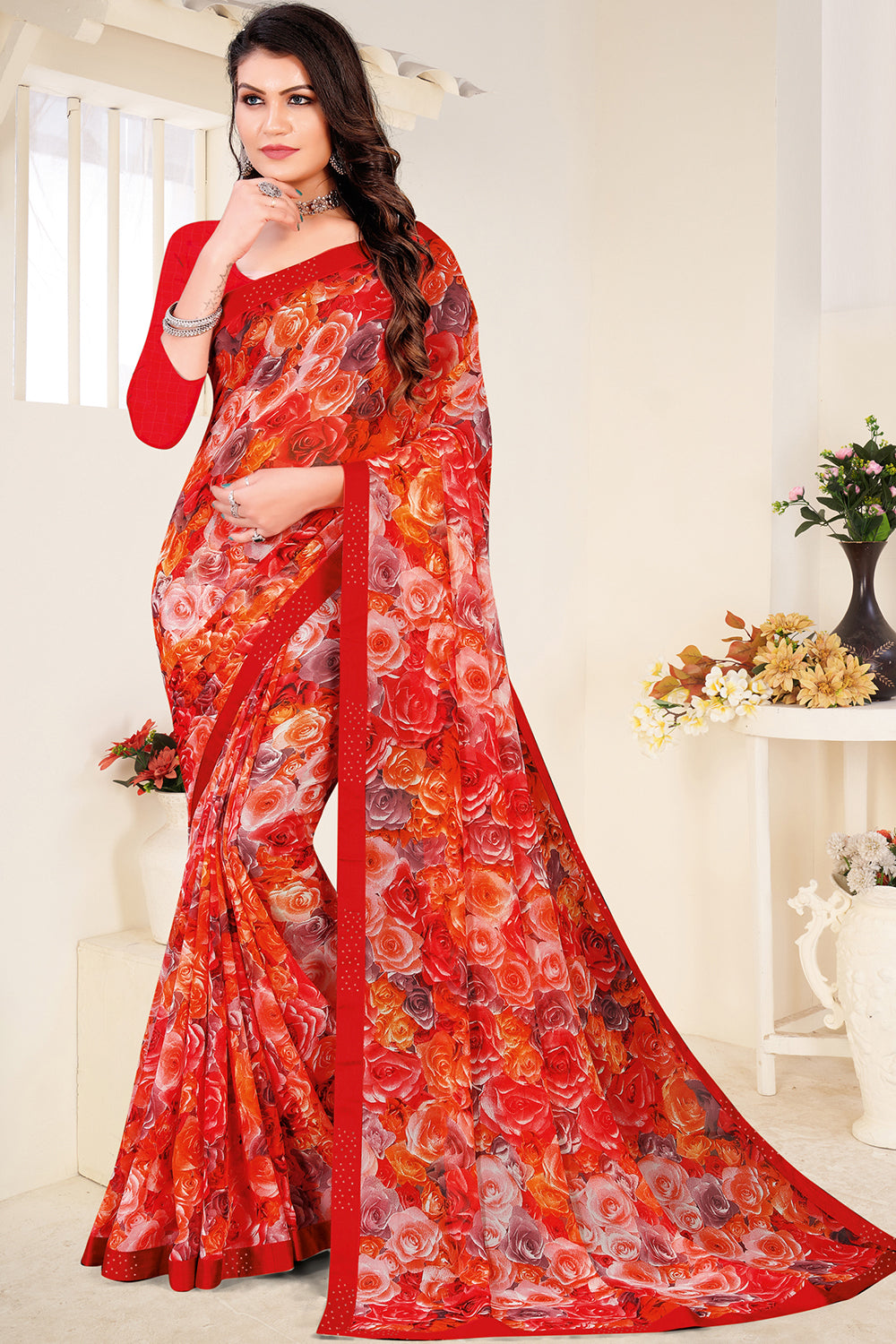 Multicolor Georgette Saree