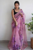 pink organza saree