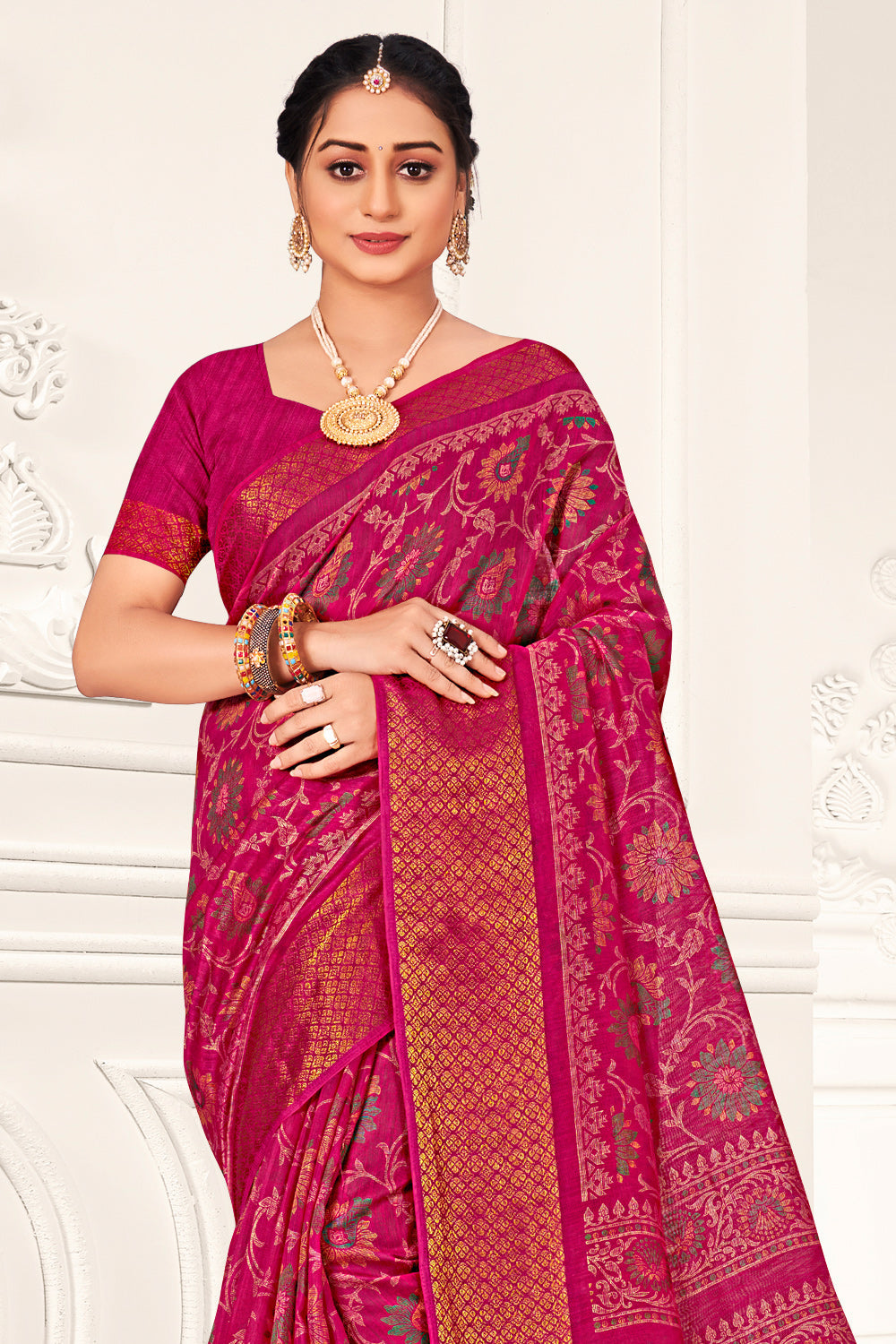 Buy Chunri Printed Banarasi Cotton Silk Red Sarees Online @ Best Price In  India | Flipkart.com