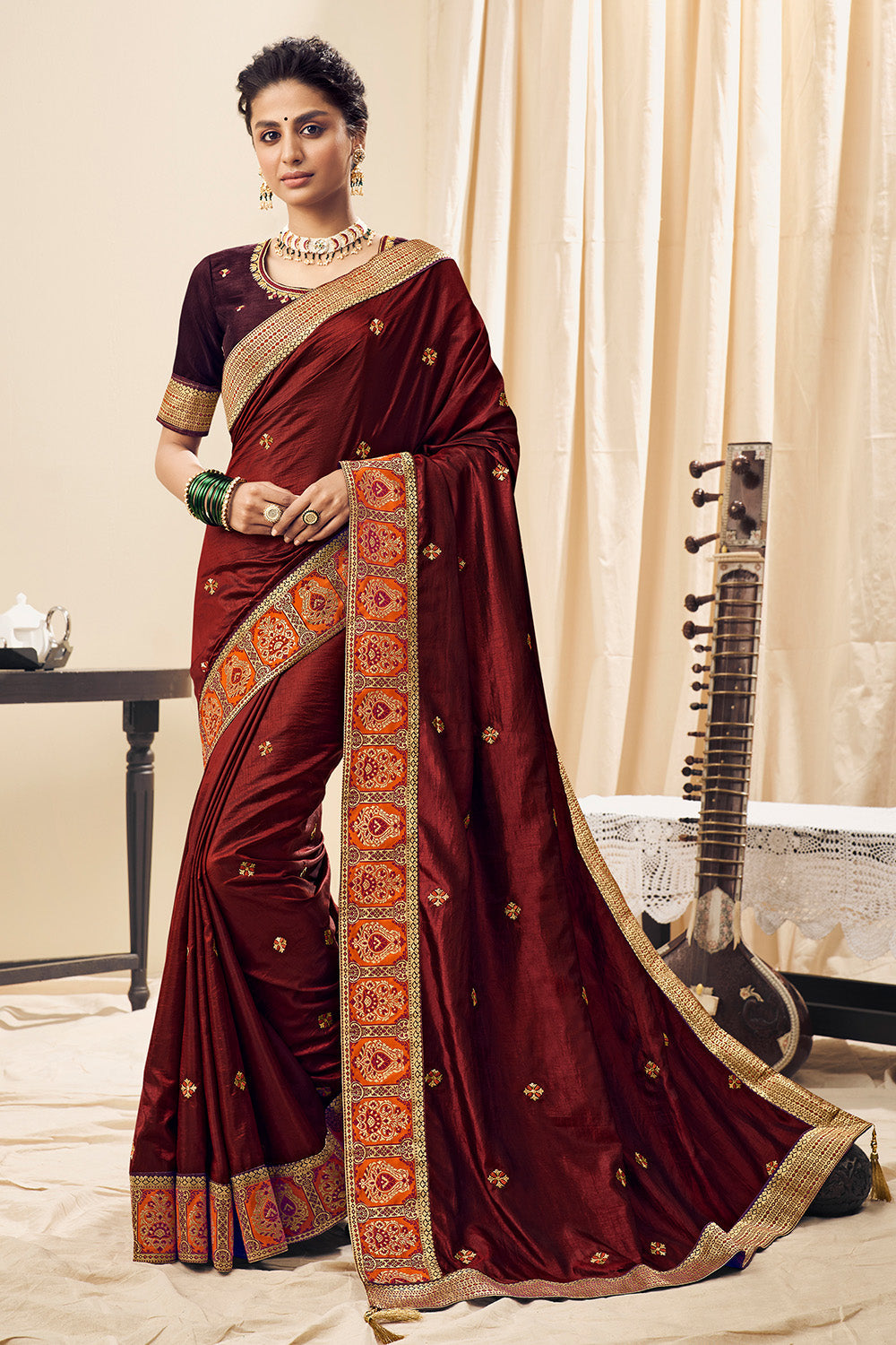 maroon south silk saree