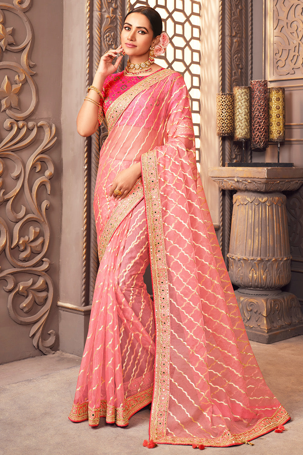 Flamnigo Pink Organza Saree