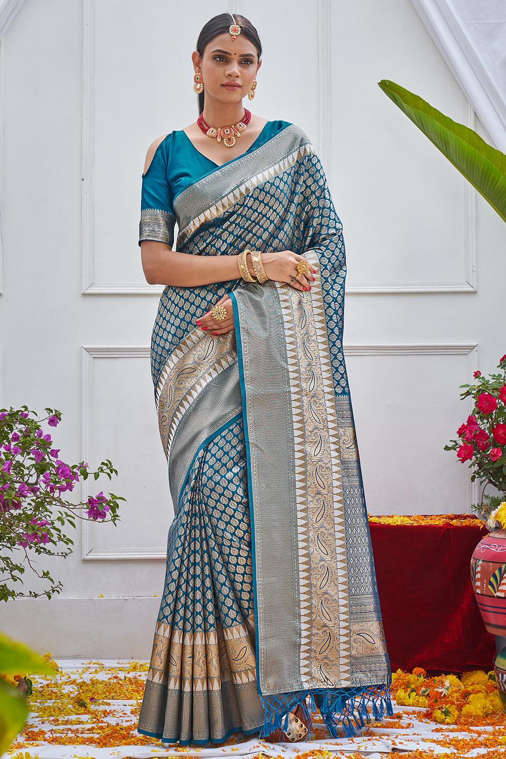 Admiral Blue Kanjivaram Saree