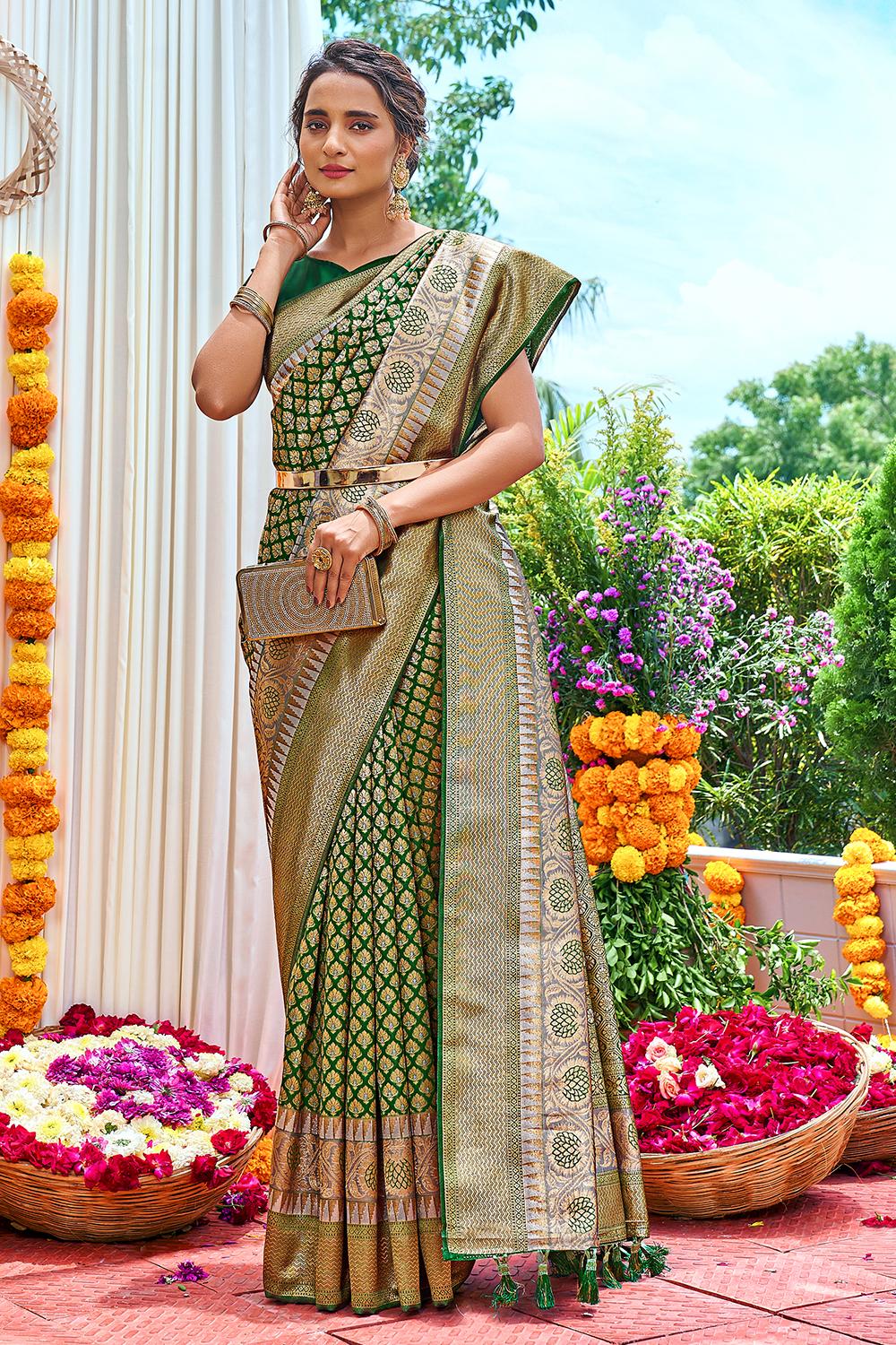 Pickle Green Kanjivaram Saree