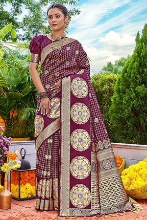 Shop for a beautiful Royal Purple Kanjivaram Saree online-Karagiri