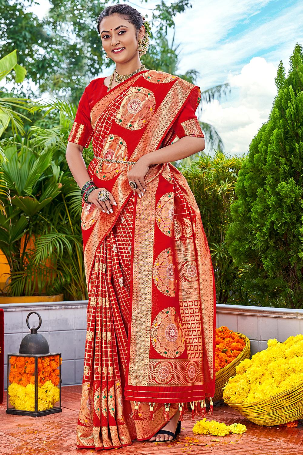 Scarlet Red Kanjivaram Saree