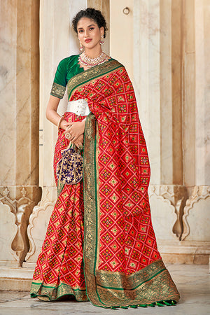 Red Color Art Silk Fabric Charming Look Printed Patola Saree