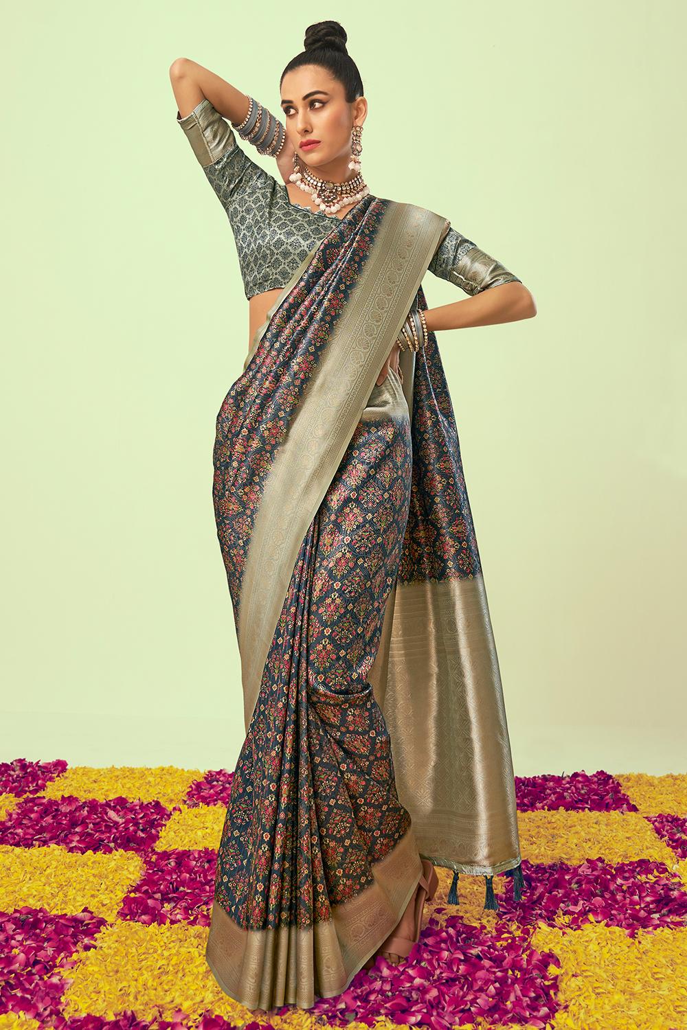 Spruce Blue Digital Print Saree