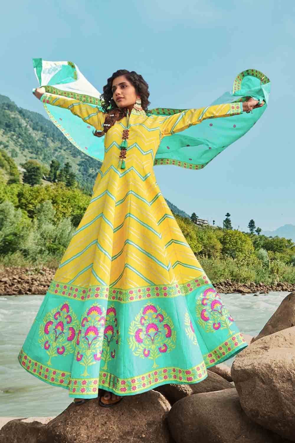 Anarkali Dress Canary Yellow Anarkali Dress saree online
