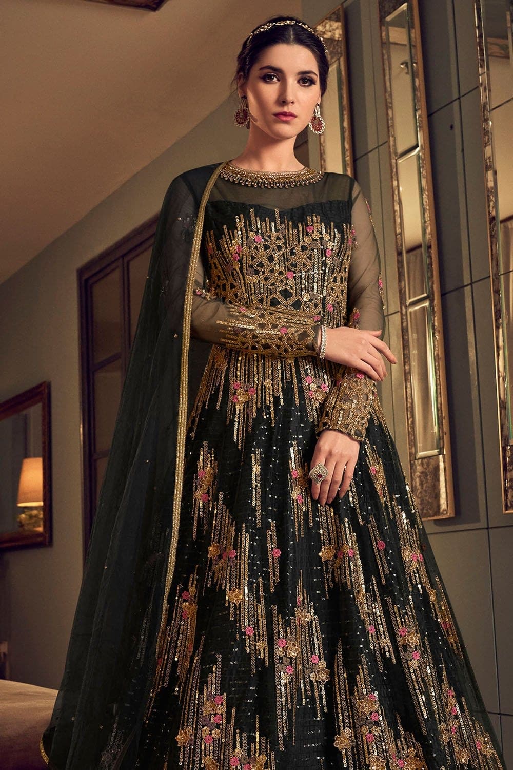 Buy Festive Style Anarkali - Tempting Black Art Silk Anarkali Suit –  Empress Clothing