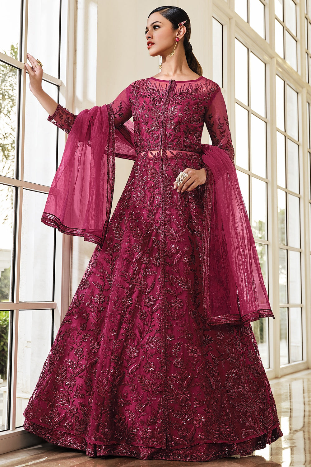 Magenta anarkali hot sale